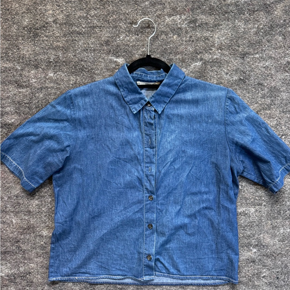 Mango Chambray Denim Blue Button Down Shirt